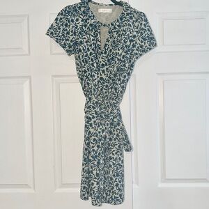 LOFT Blue and Nude Floral Short Sleeve Midi Dress